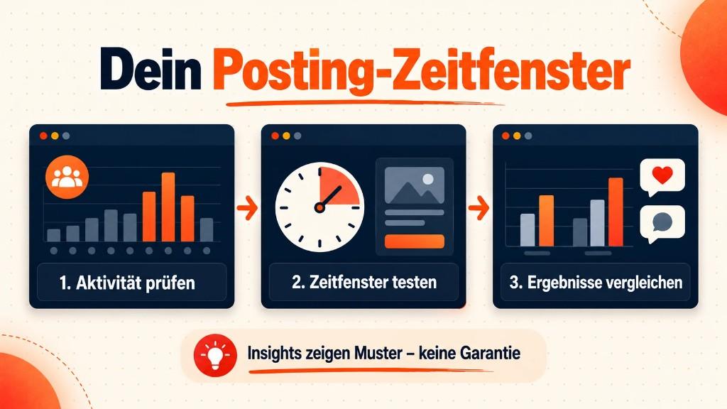 Infografik: Follower-Aktivität prüfen, Zeitfenster testen und Ergebnisse vergleichen