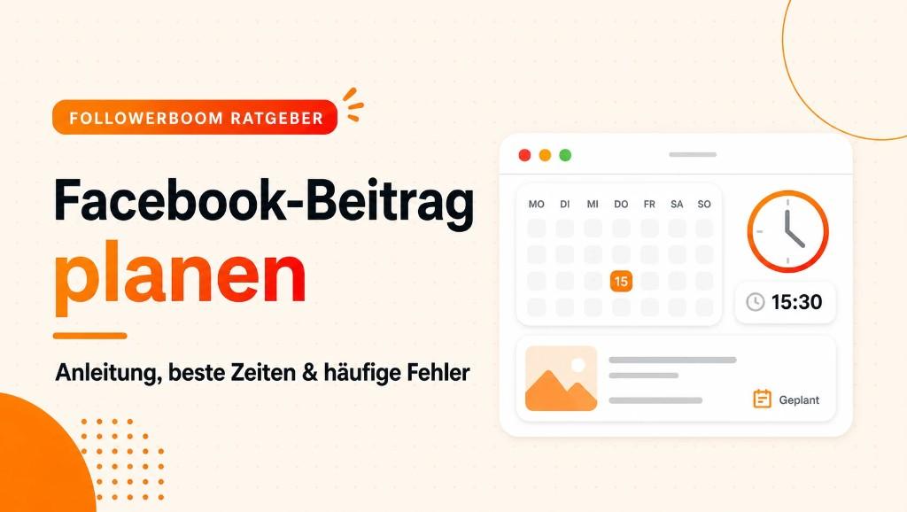 Followerboom-Ratgebergrafik zum Planen eines Facebook-Beitrags mit Kalender und Uhr