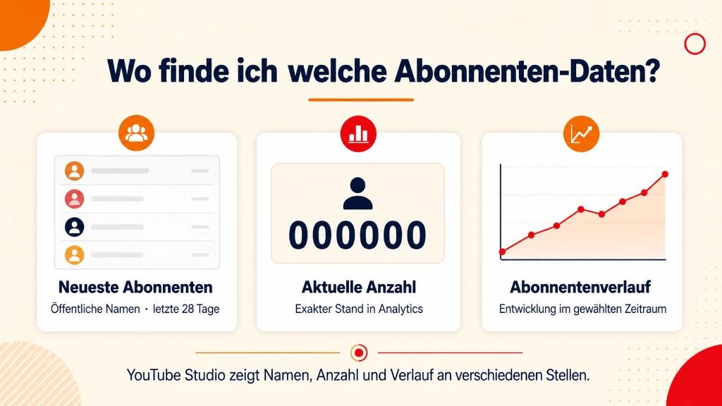 Übersicht der YouTube-Studio-Ansichten für Namen, aktuelle Anzahl und Verlauf
